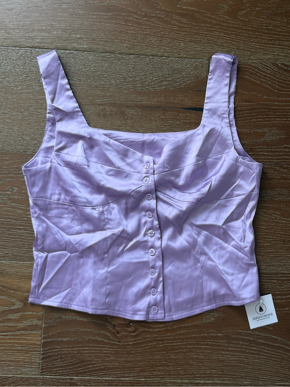 Lilac Button-Front Square Neck Tank Top